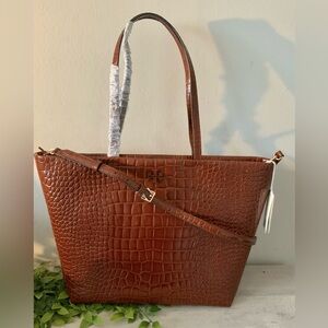 NWT TORY BURCH THEA LARGE CROC EMBOSSED TOTE BAG WARM AMBER $720